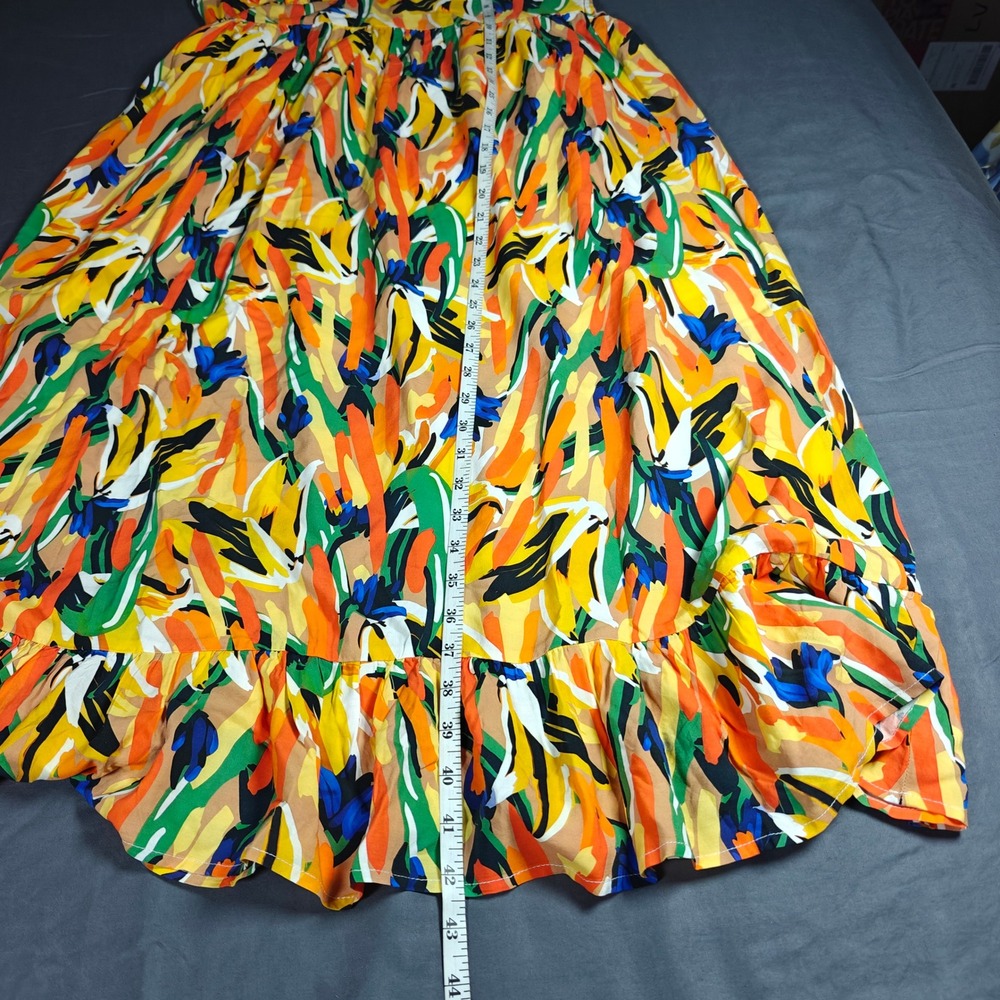 Commense Abstract Print Maxi Dress Orange Green Blue Ruffle Hem NWT Large - Picture 10 of 16